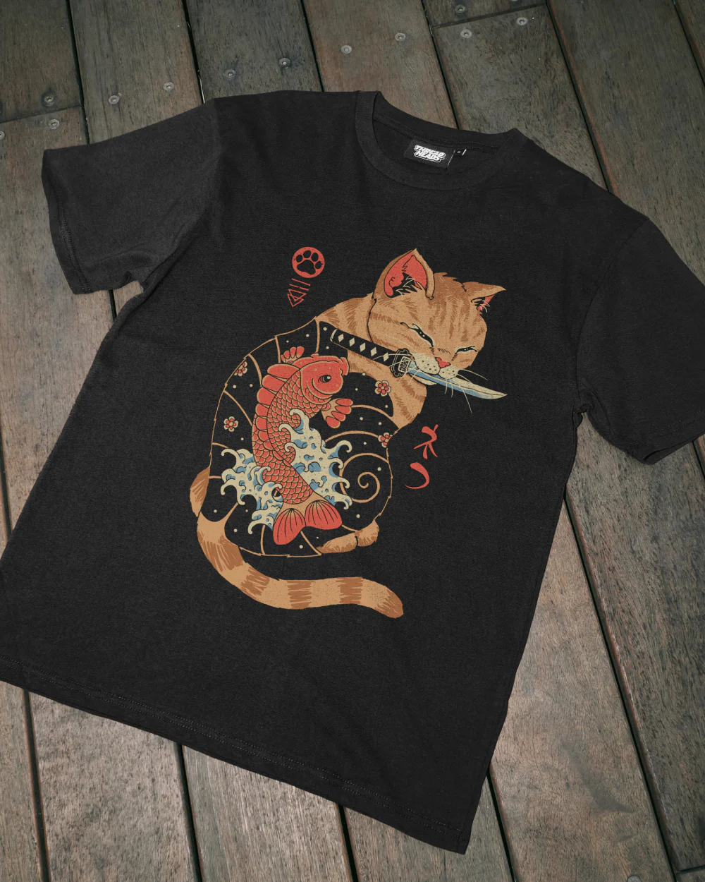 Carp Tattooed Cat T-Shirt - Image 3